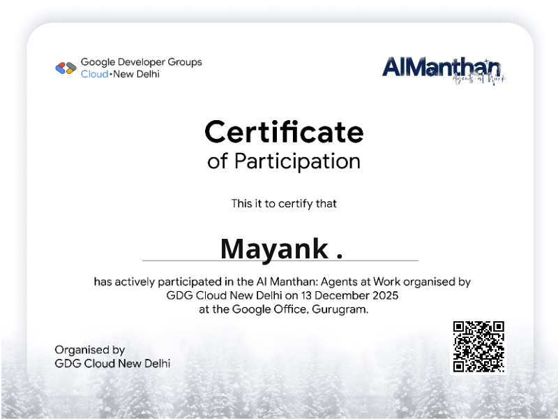 CERTIFICATE for Mayank .